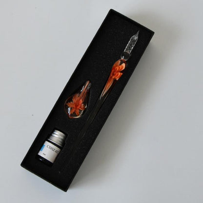 Beautiful Glass Ink Pen Writing Set with Holder