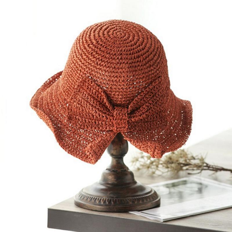 Vintage Foldable Straw Hat with Ribbon