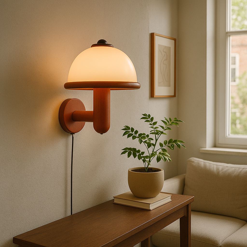 Rustic Wood Mushroom Table Lamp - Fesara