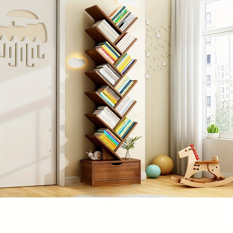 Tall Wooden Bookshelf - Compact Home Storage Unit