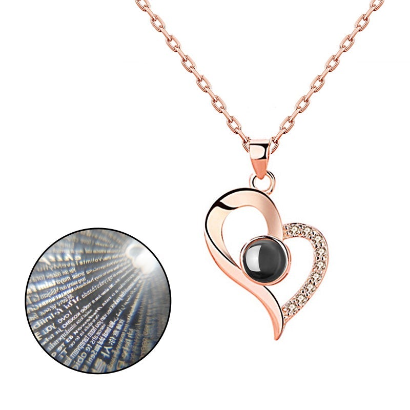 Romantic Heart Necklace with I Love You Message