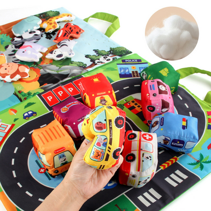 Portable 2-in-1 Sensory Car Playset with Storage Bag
