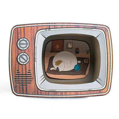 Rustic Wooden Cat Scratch Bed House