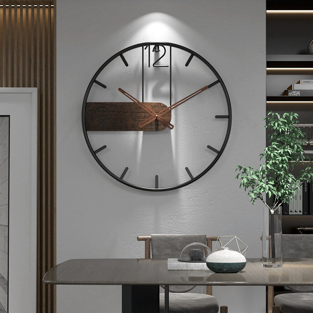 Rustic Wooden Wall Clock | Contemporary Metal Detail - Fesara