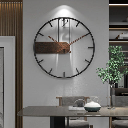 Rustic Wooden Wall Clock | Contemporary Metal Detail - Fesara