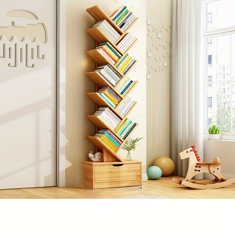 Tall Wooden Bookshelf - Compact Home Storage Unit - Fesara
