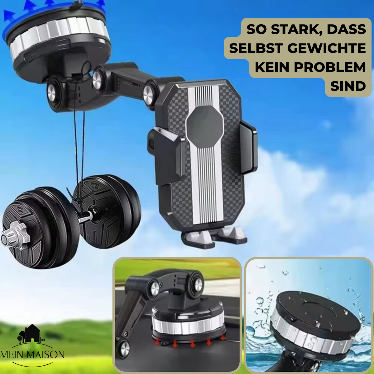 Easy Grip Car Phone Mount with Suction Cup and 360 Rotation