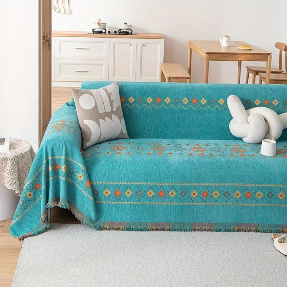 Chic Couch Slipcover with Tassels and Grip Bottom
