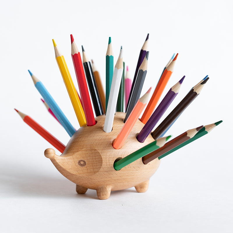 Cute Wooden Hedgehog Desk Pencil Holder - Fesara