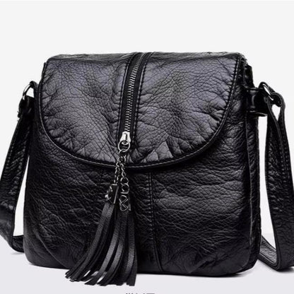 Chic Real Leather Tassel Crossbody Bag