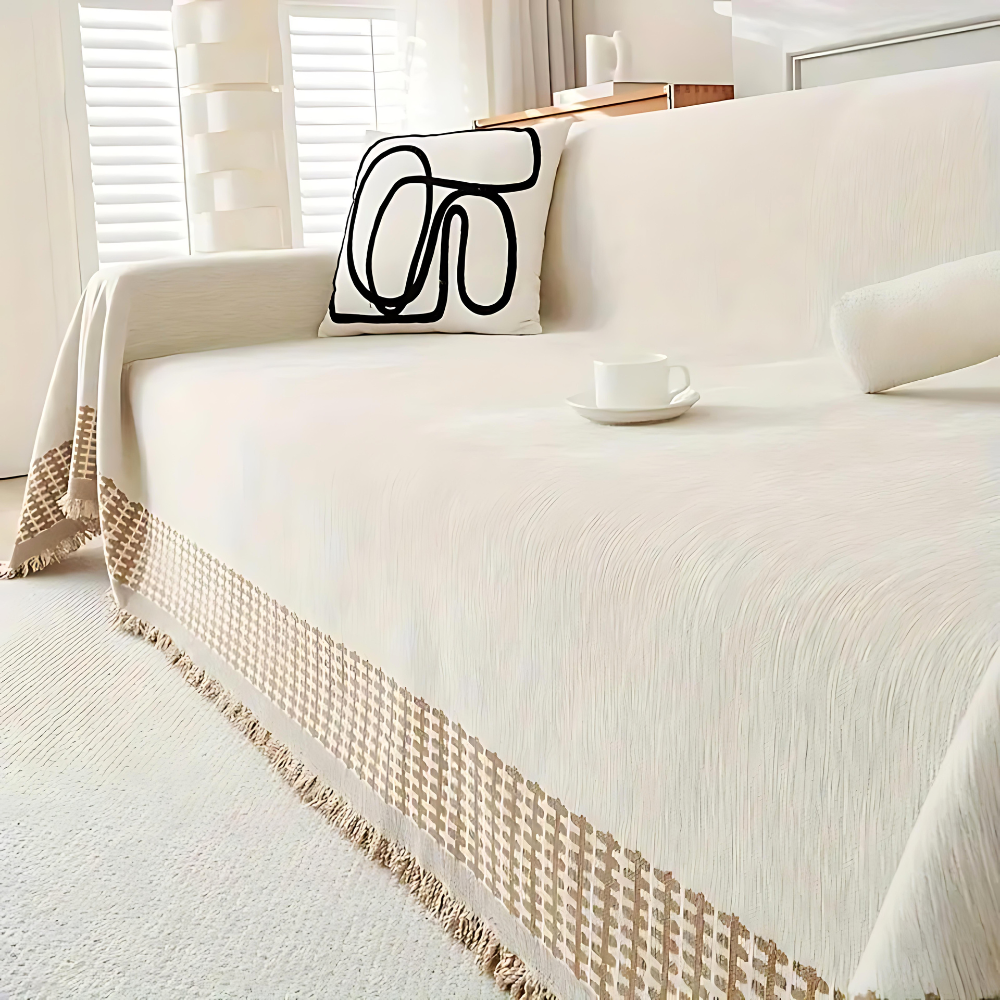 Cozy Home Furniture Protector Brown Tassel Sofa Cover