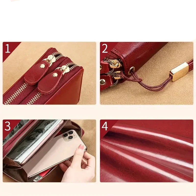 Stylish Leather Travel Clutch Wallet with Phone Pocket