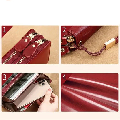 Stylish Leather Travel Clutch Wallet with Phone Pocket