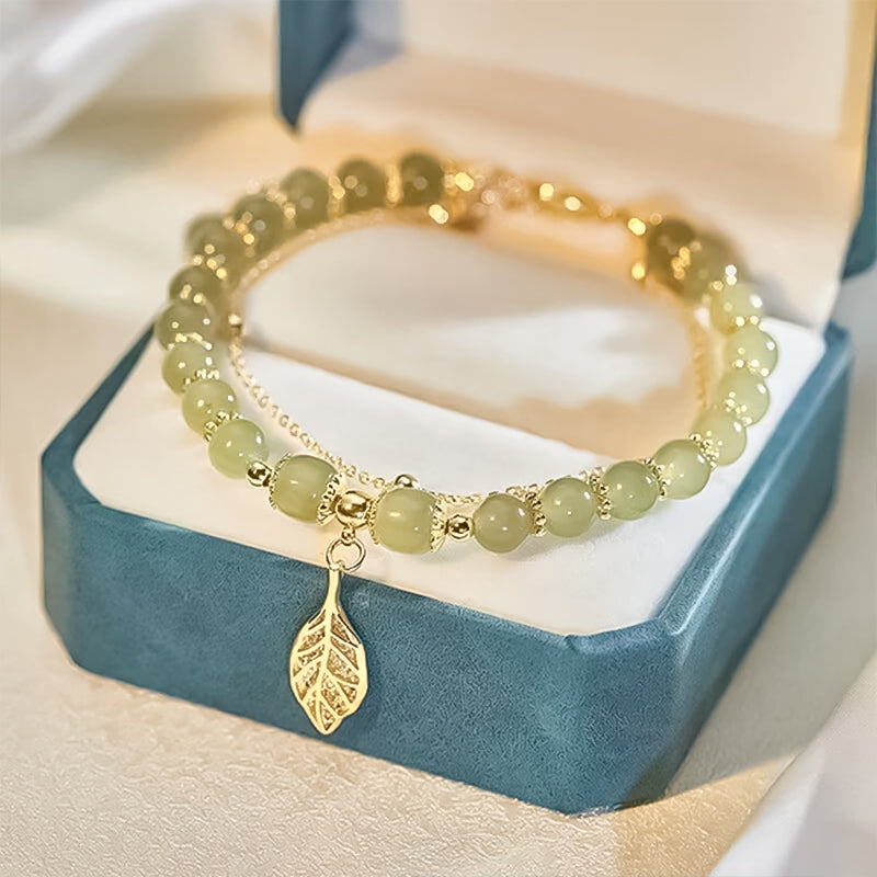 Luxury Green Jade Gold Leaf Bangle