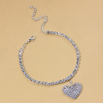 Sparkly Crystal Heart Charm Anklet