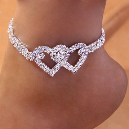 Sparkling Heart Double Chain Anklet