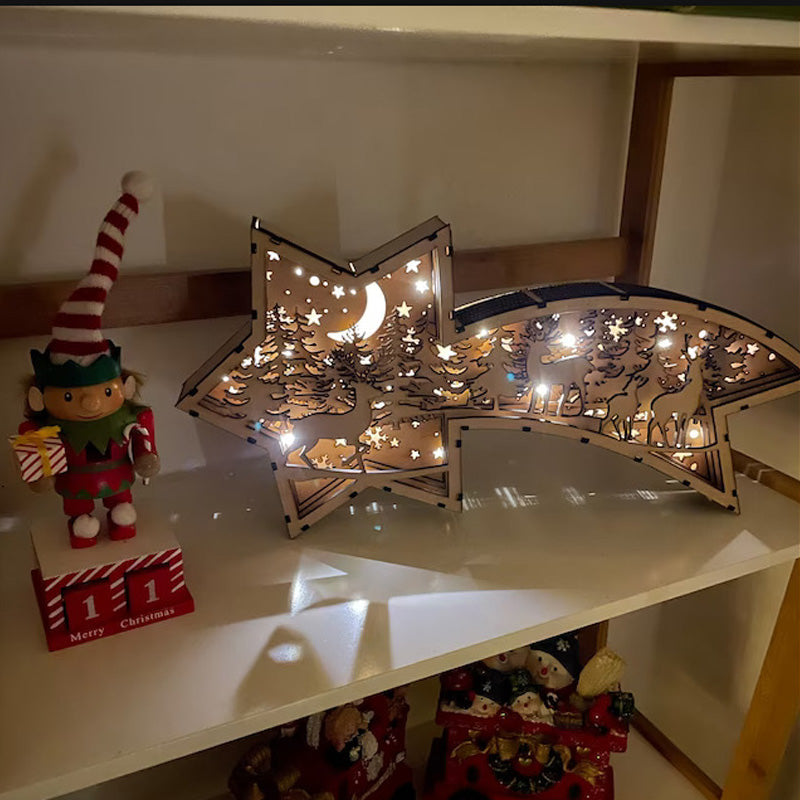 Warm Wooden LED Xmas Star Lamp