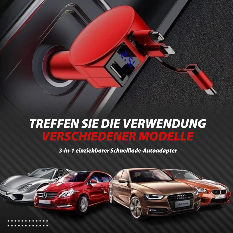 Compact 3-in-1 Fast Car Charger Adapter