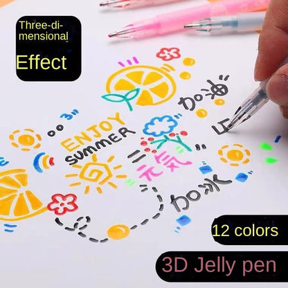 Colorful 3D Gel Pens Set of 12 Bright Colors