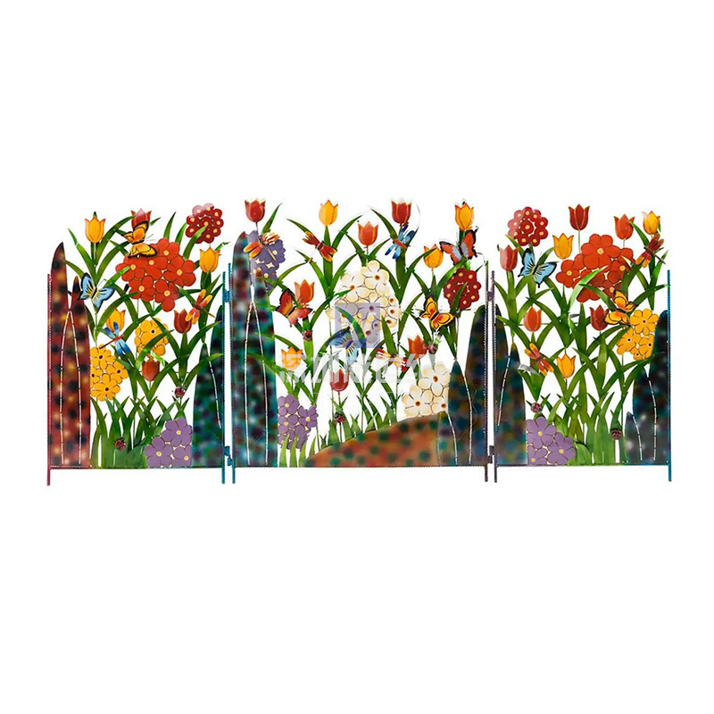 Vibrant Floral Metal Garden Fence Decoration