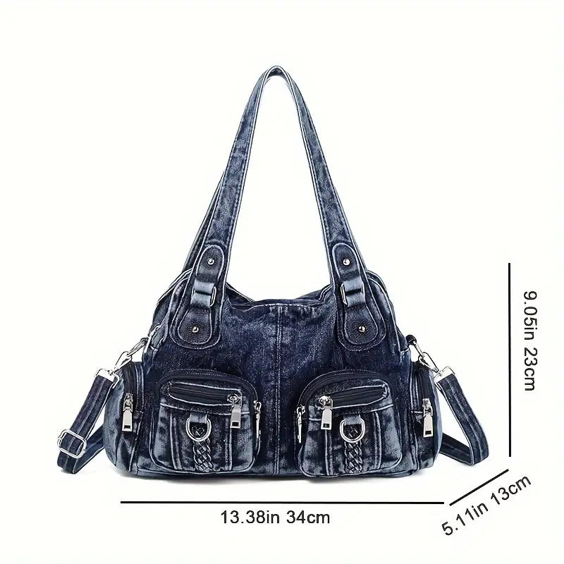 Classic Distressed Denim Cross Body Bag