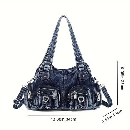 Classic Distressed Denim Cross Body Bag