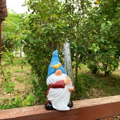 Fesara Cute Garden Gnome Rain Gauge Statue