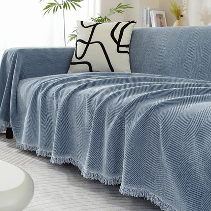 Stylish Herringbone Couch Cover with Fringe Home Decor Protector