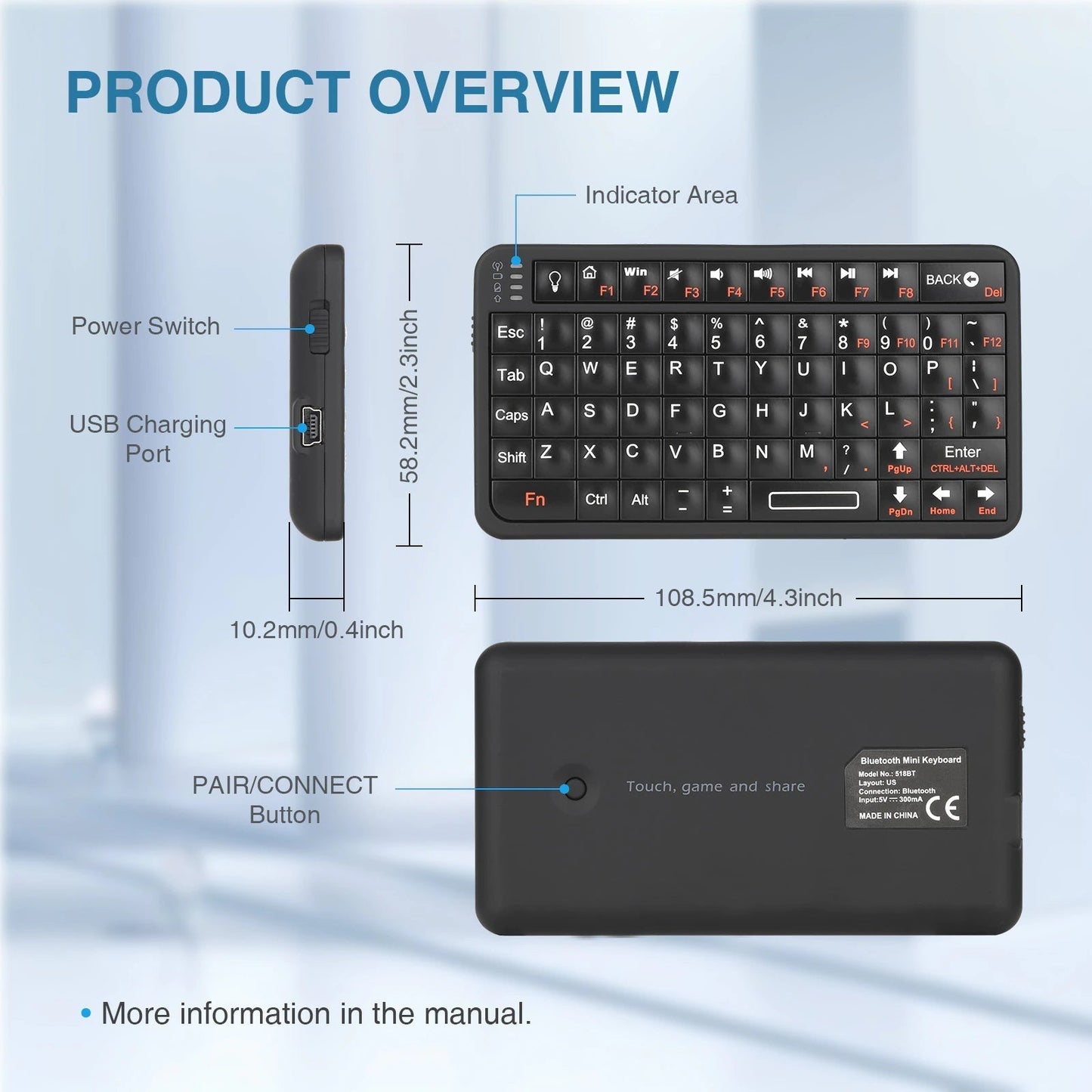 Compact 2in1 Wireless Portable Keyboard