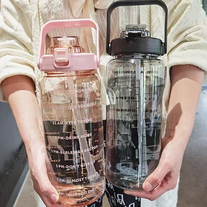 Insulated 2L Sports Water Bottle with Straw and Measurements