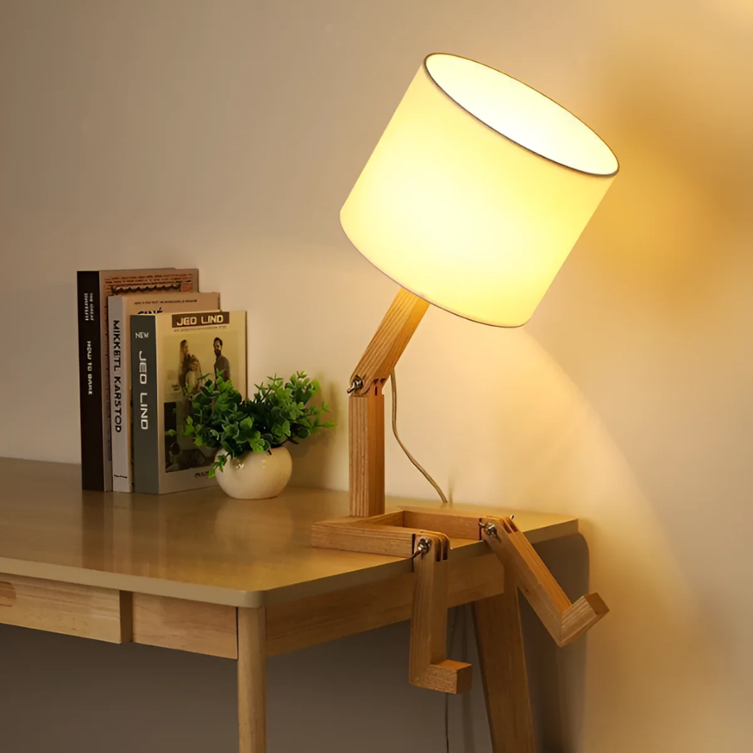 Stylish Wooden Desk Lamp With Linen Shade