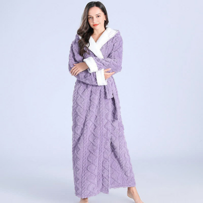Cozy Fleece Hooded Robe for Women Home Lounge Wear - Fesara
