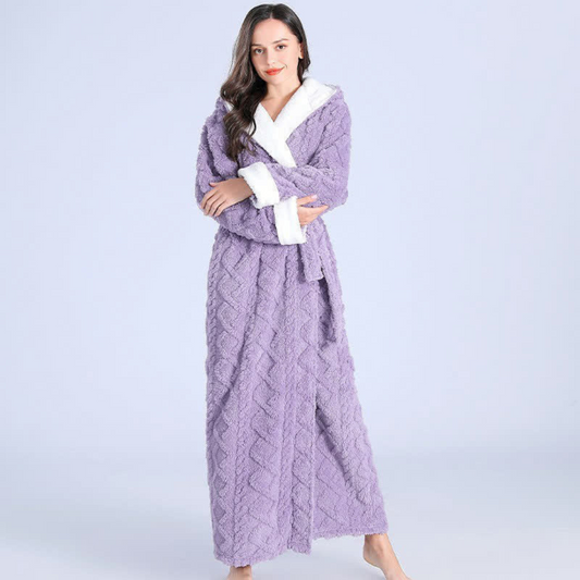 Cozy Fleece Hooded Robe for Women Home Lounge Wear - Fesara