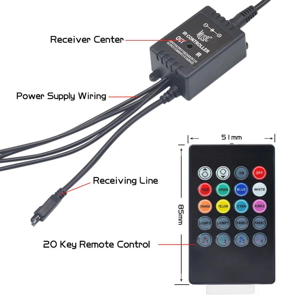 Colorful Car LED Strip Lights with Remote and Voice Control