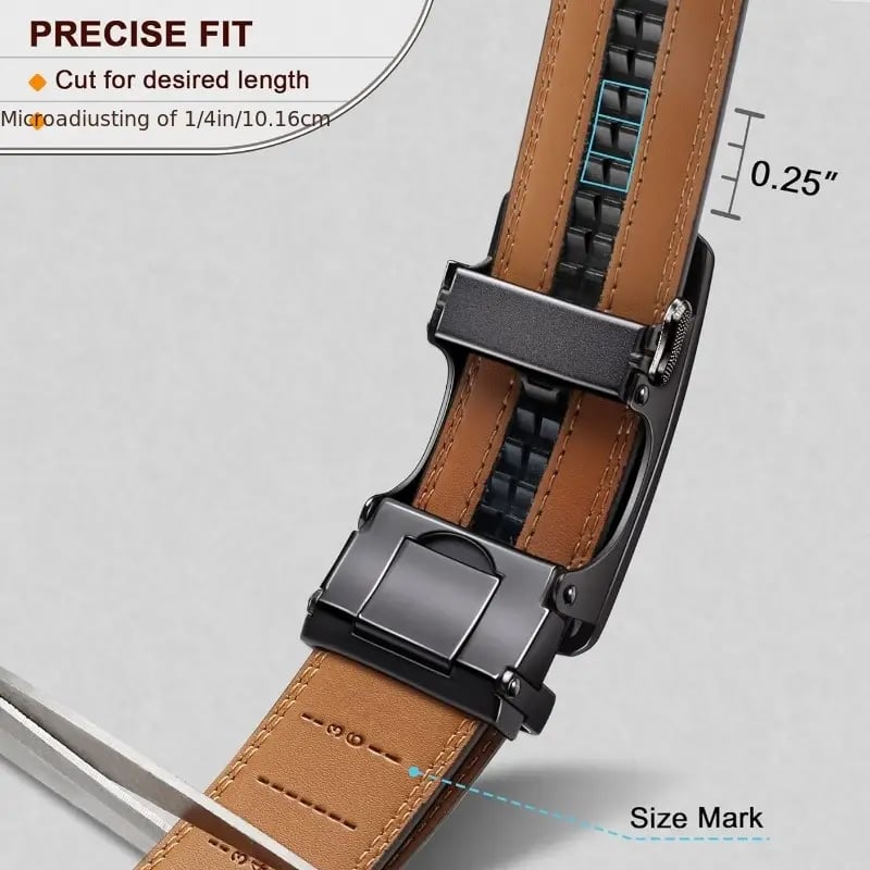Genuine Leather Ratchet Belt With Adjustable Metal Buckle