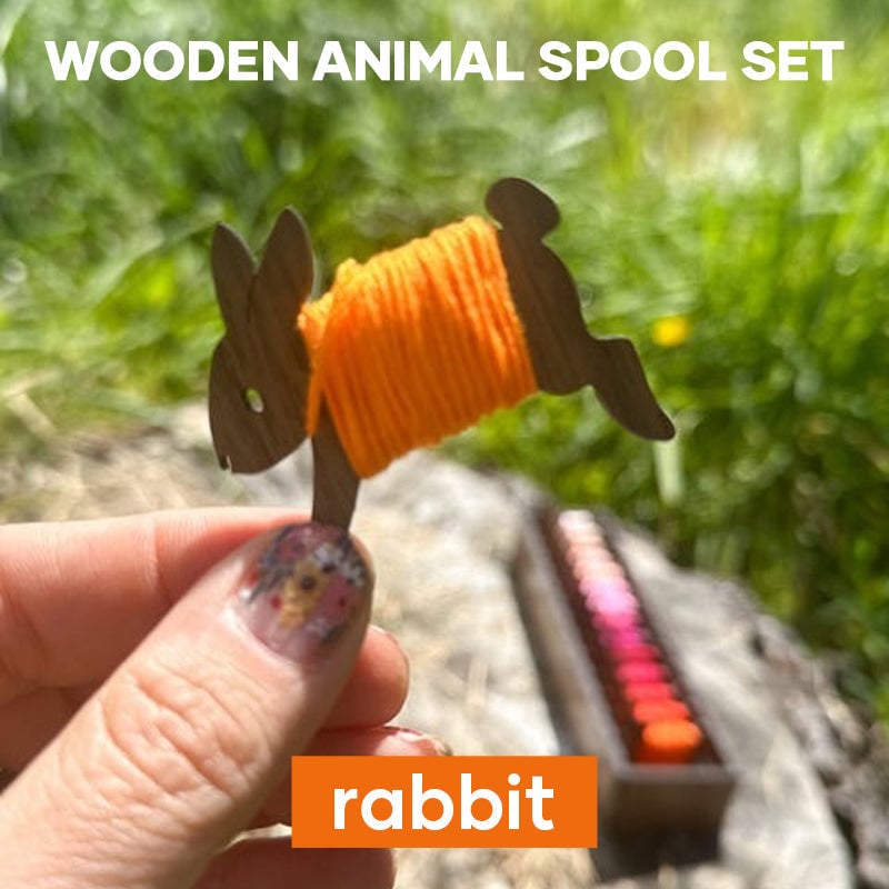 Colorful Wooden Bunny Thread Holder 16pc Set