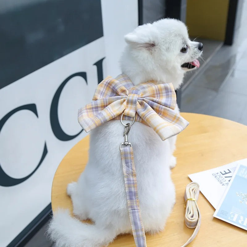 Cute Dog Harness with Adjustable Bow Tie