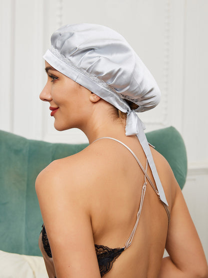 Soft Silk Sleep Cap with Satin Ribbons