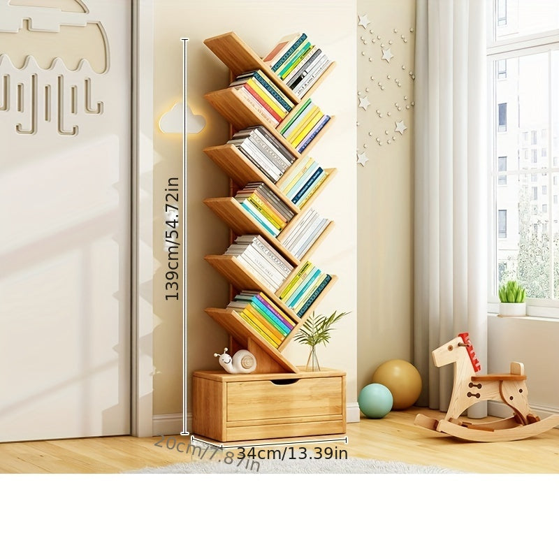 Tall Wooden Bookshelf - Compact Home Storage Unit