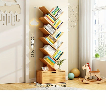Tall Wooden Bookshelf - Compact Home Storage Unit