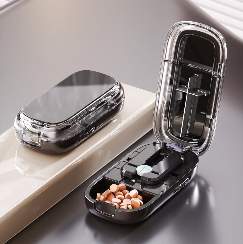 Compact Travel Pill Box with Adjustable Cutter