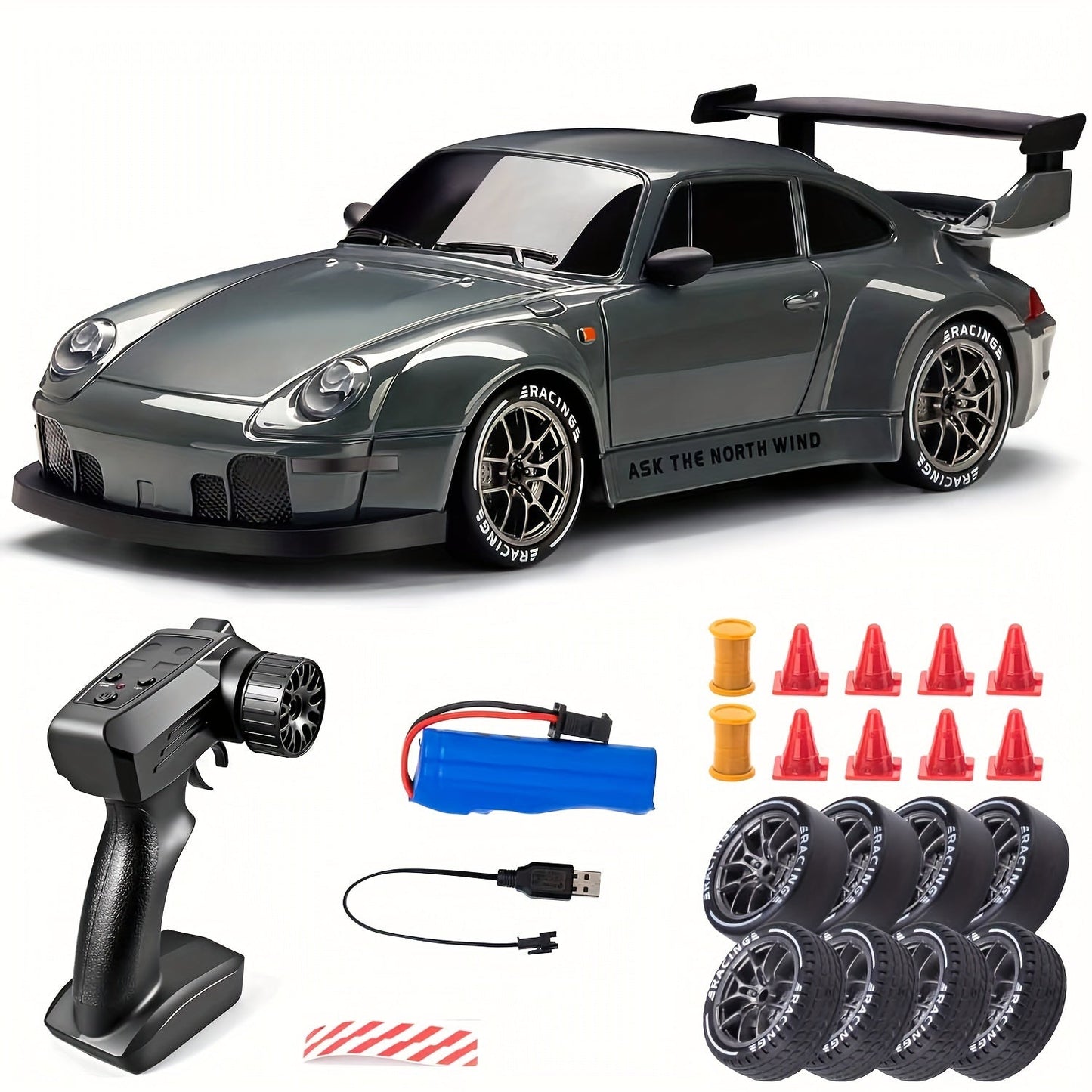 Fast Rechargeable 4WD RC Drift Car with LED Lights