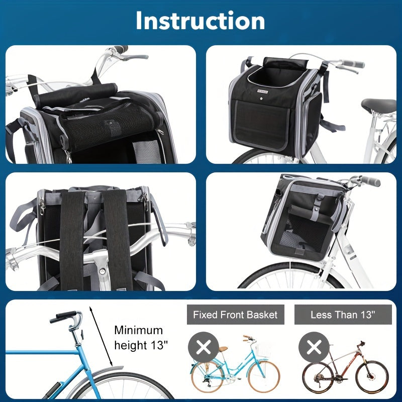 Large Pet Bike Carrier - Safe Bike Basket for Dogs Cats