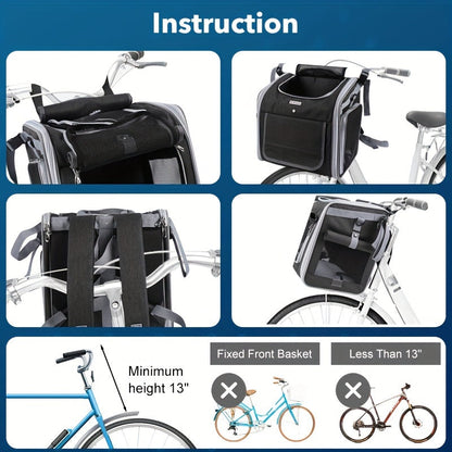 Large Pet Bike Carrier - Safe Bike Basket for Dogs Cats