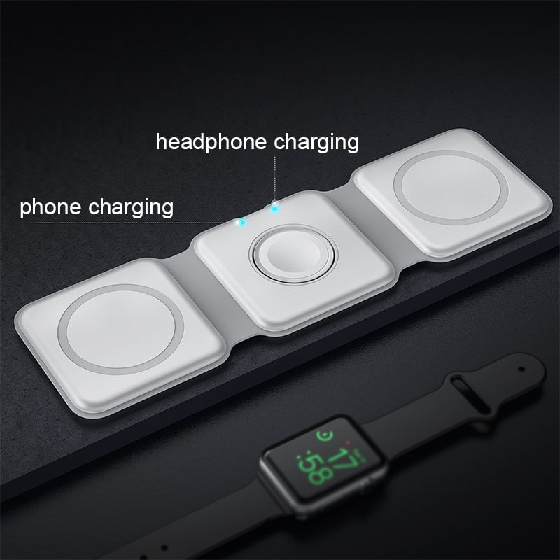 Compact 3-in-1 Portable Wireless Charging Pad