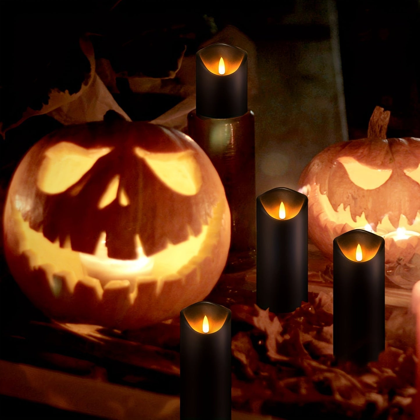 Realistic LED Candle Set with Black Metal Finish