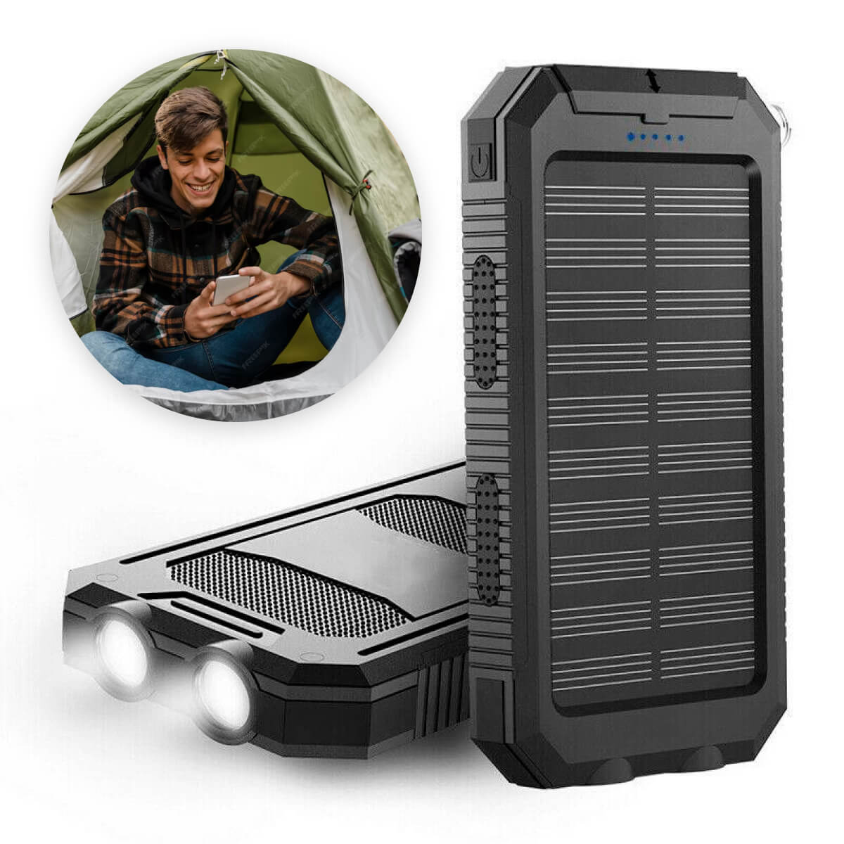 500000mAh Waterproof Solar Power Bank with Dual USB Ports and LED Flashlight - Best Portable Charger for Outdoor Use-5