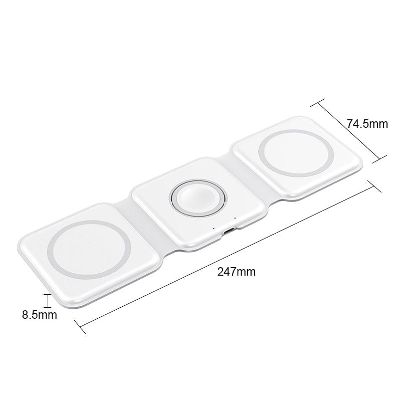 Compact 3-in-1 Portable Wireless Charging Pad