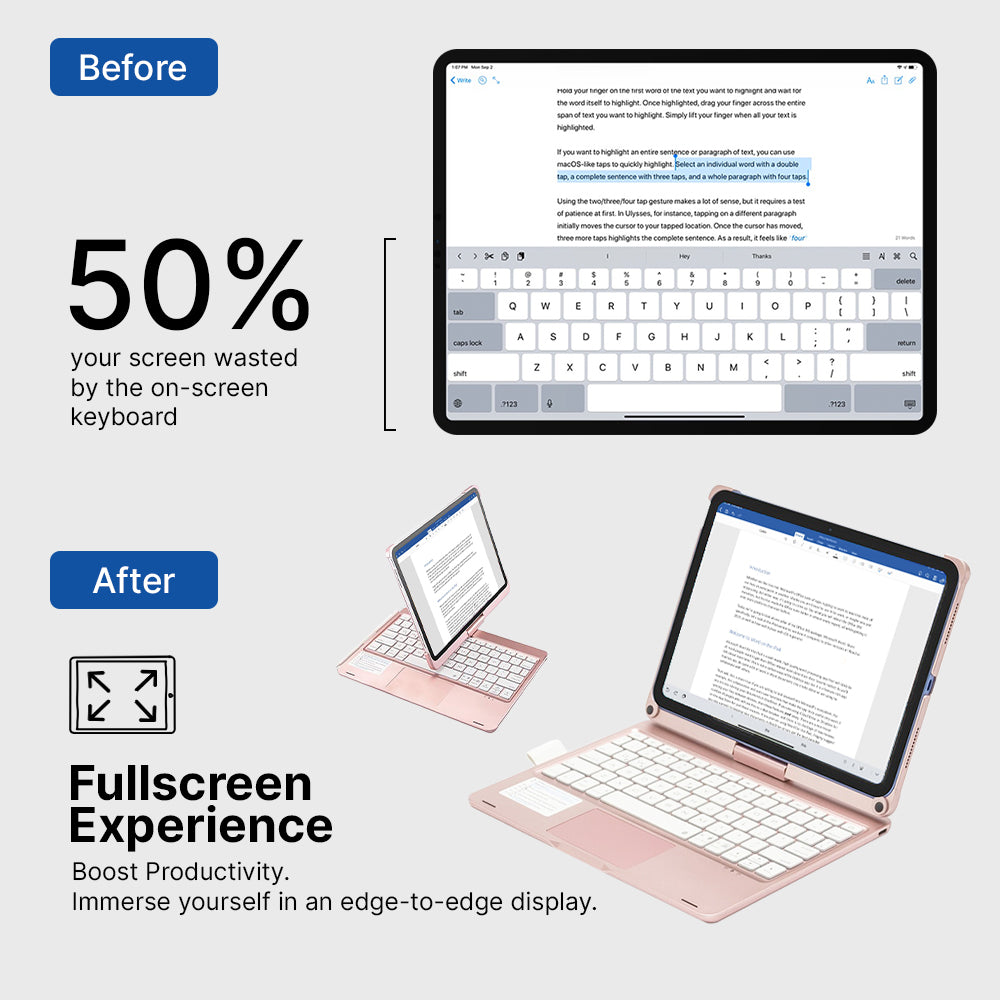Portable Wireless iPad Keyboard Case with 360 Rotation