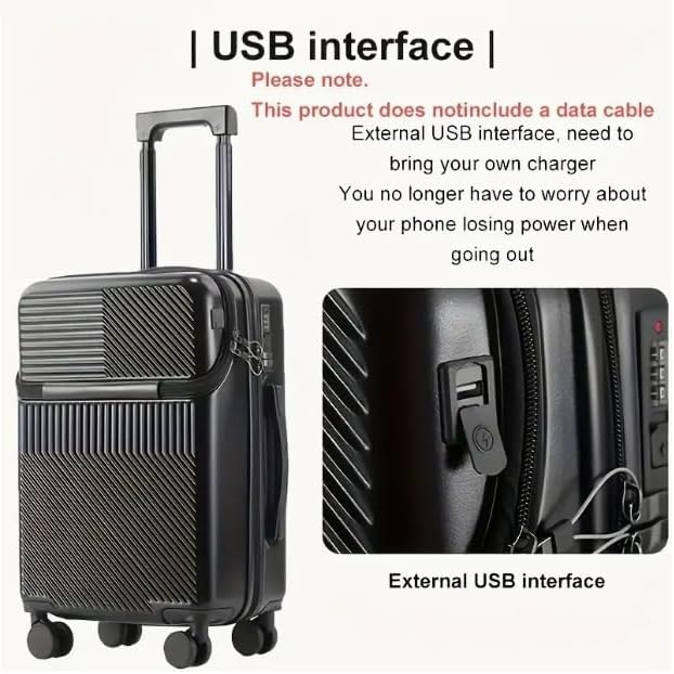 Durable Hardside Carry On Suitcase with USB Charger & Lock